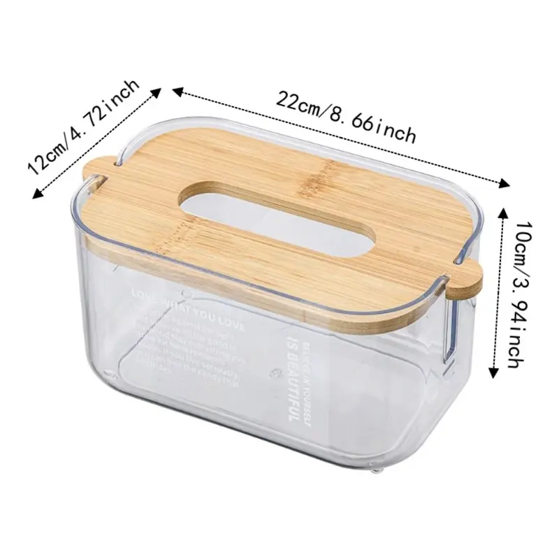 GEMMAIA Nordic Minimalist Bamboo Lid Transparent Tissue Box Waterproof Adjustable Desktop Tissue Dispenser Easy-To-Clean Space-saving Facial Tissue Holder Home Living Room