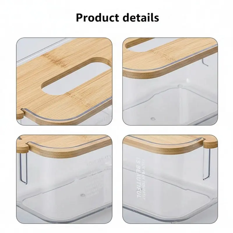 GEMMAIA Nordic Minimalist Bamboo Lid Transparent Tissue Box Waterproof Adjustable Desktop Tissue Dispenser Easy-To-Clean Space-saving Facial Tissue Holder Home Living Room - Image 4