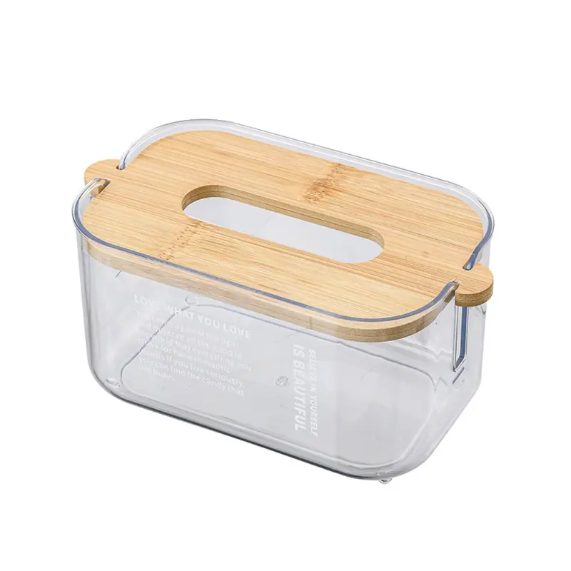 GEMMAIA Nordic Minimalist Bamboo Lid Transparent Tissue Box Waterproof Adjustable Desktop Tissue Dispenser Easy-To-Clean Space-saving Facial Tissue Holder Home Living Room - Image 7