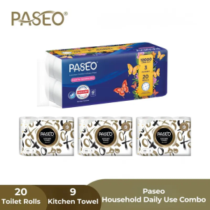 [HOUSEHOLD DAILY COMBO] 1 X Paseo Butterfly Toilet Roll 3 ply 200s 20 rolls + 3 X Paseo Printed Kitchen Towel 2 ply 60s 3 rolls (9 rolls)