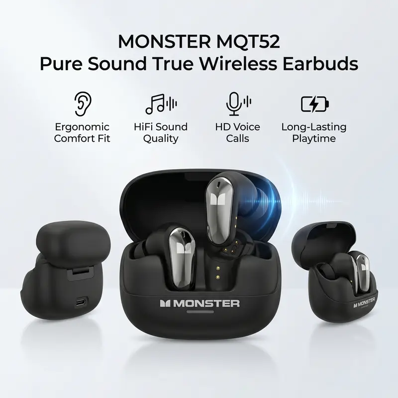 Monster MQT2 Wireless Bluetooth Earbuds - Image 3